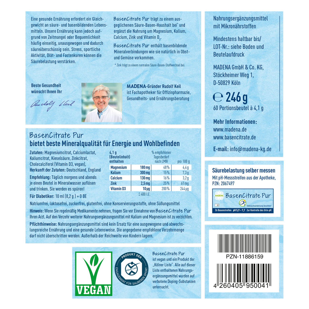 Basenpulver-Portionsbeutel to go, BasenCitrate Pur