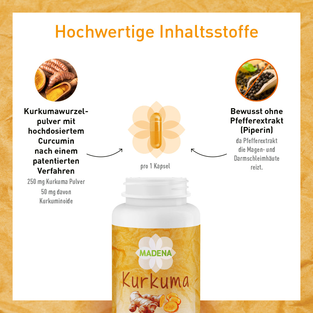 Kurkuma-Kapseln ohne Piperin & hochdosiert