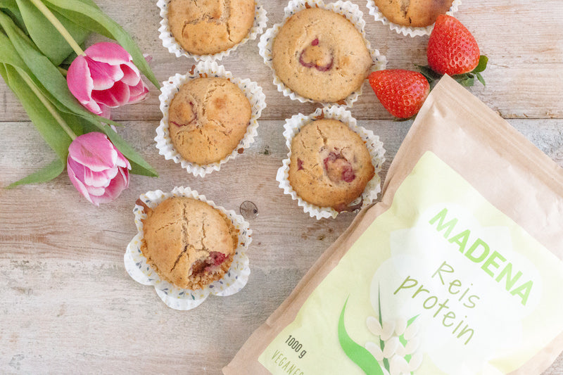 Proteinreiches Dessert: Himbeere-Reisprotein-Muffins