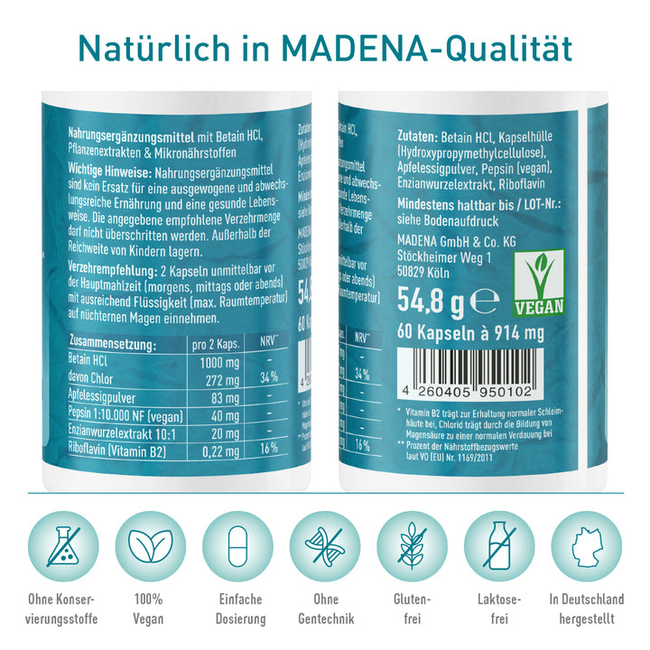 Komplex zur Magensäureproduktion*: Betain HCl &amp; veganes Pepsin