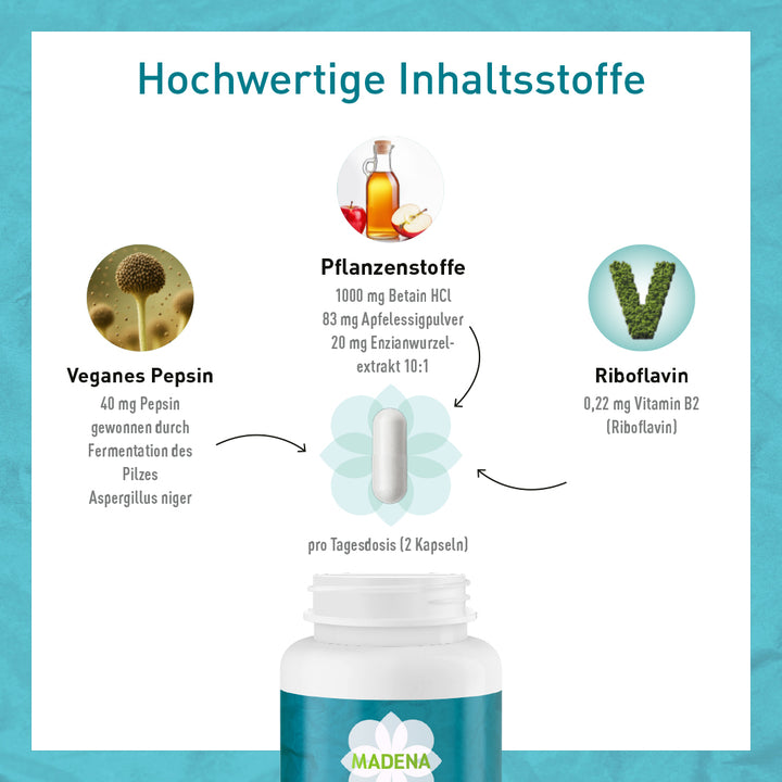 Komplex zur Magensäureproduktion*: Betain HCl &amp; veganes Pepsin