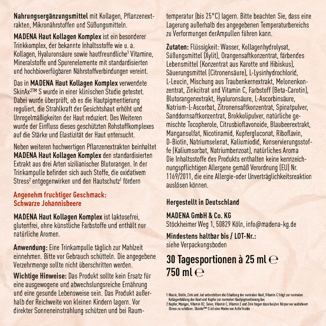 Haut Kollagen-Trinkampullen: Kollagenbildung* & Zellschutz**