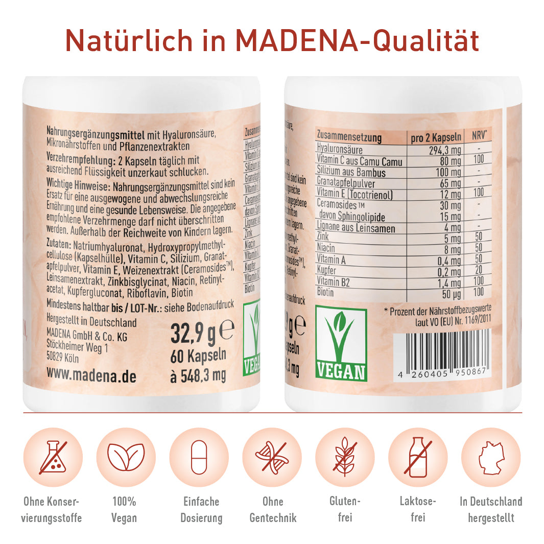 Hautvitamin-Komplex mit Ceramiden, Hyaluronsäure, Pflanzen & Mineralstoffe