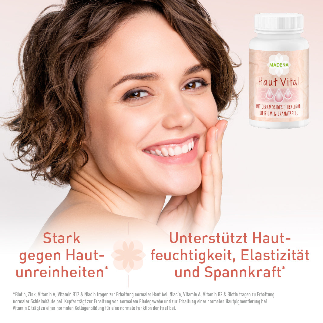 Hautvitamin-Komplex mit Ceramiden, Hyaluronsäure, Pflanzen & Mineralstoffe