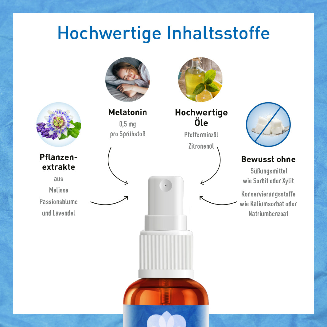 Einschlafspray: Schnell einschlafen mit Melatonin & Pflanzenextrakten