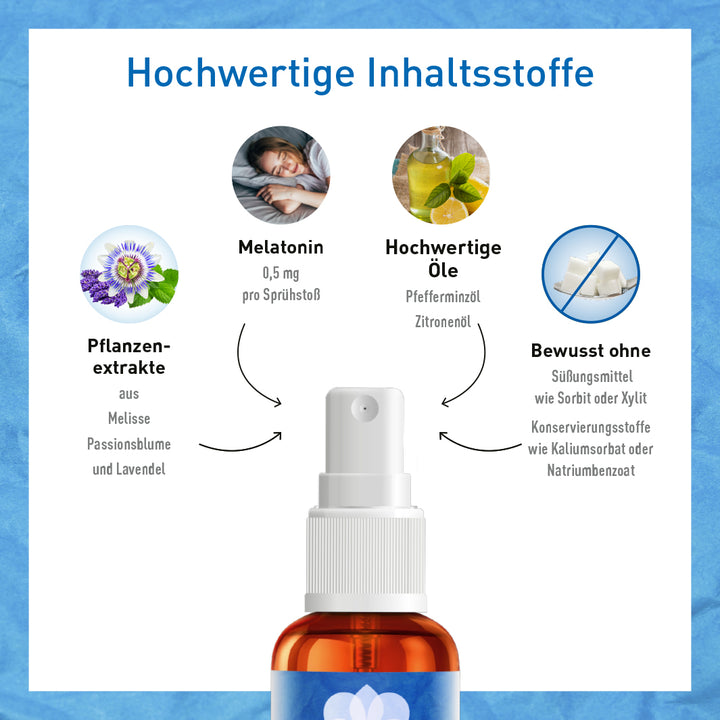 Einschlafspray: Schnell einschlafen mit Melatonin &amp; Pflanzenextrakten