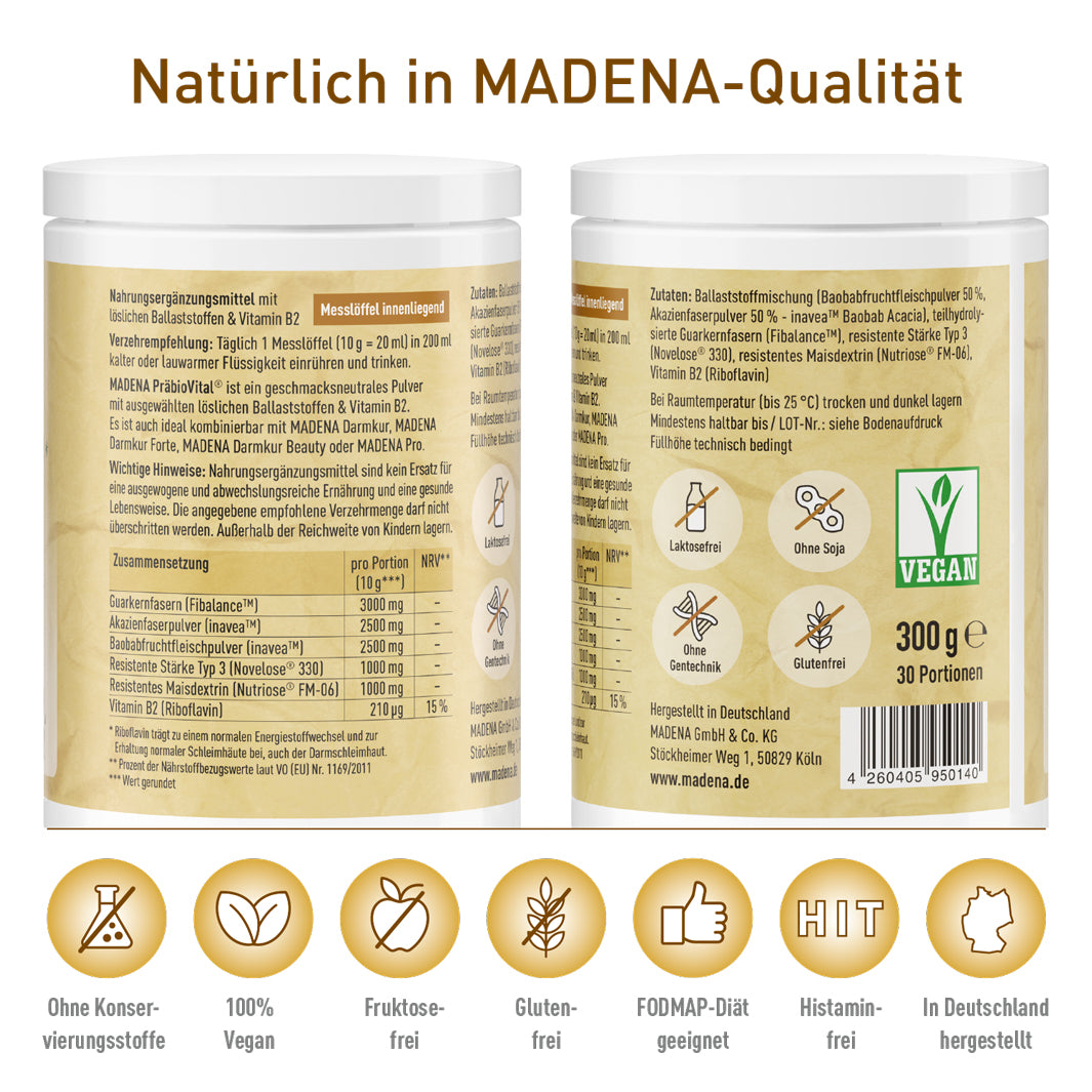 Ballaststoffpulver mit Guarkernmehl, Baobabpulver, Akazienfasern & Co.